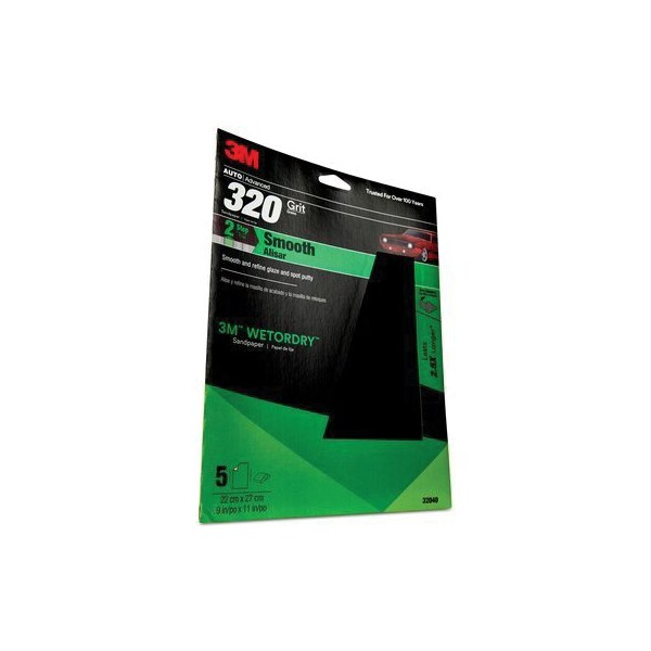 3M 3M Wetordry Sandpaper, 32040, 320 Grit, 9 inch x 11 inch, 5 per pack, 5PK - 7010364678