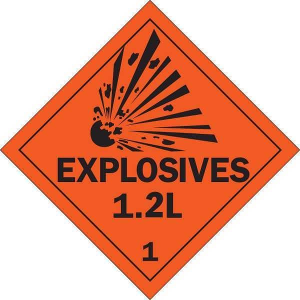 Brady DOT Container Placard, Explosives 1.2L 1, B-946 Pressure Sensitive Vinyl, 10-3/4" W x 10-3/4" H - 63318