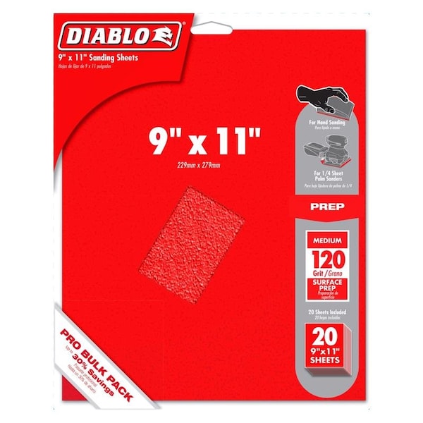 Diablo Diablo 9 in. L X 11 in. W 120 Grit Aluminum Oxide Sanding Sheet 20 pk - DCS911120S20G