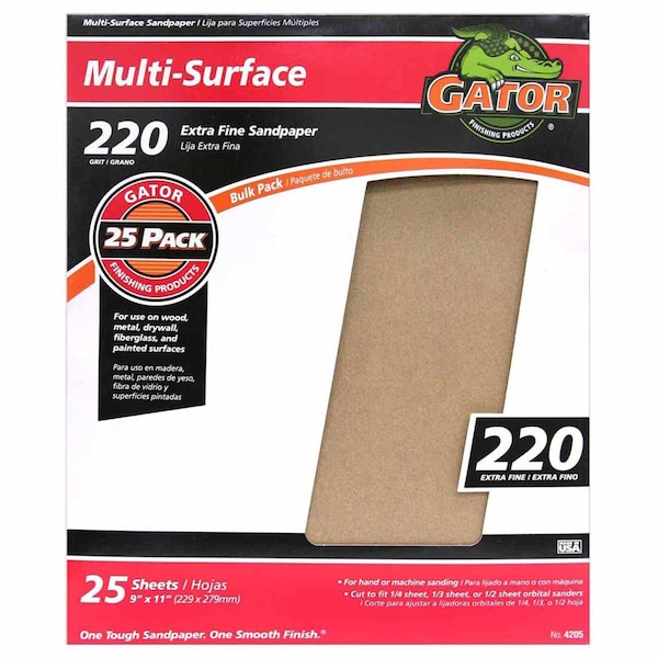 Gator Grit Gator 11 in. L X 9 in. W 220 Grit Aluminum Oxide Sandpaper 25 pk - 3260