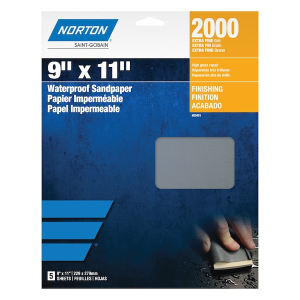 Norton Abrasives 9 x 11 In. Black Ice Paper WP Sheet T401 Silicon Carbide 1200 Grit, 5PK - 7660700493
