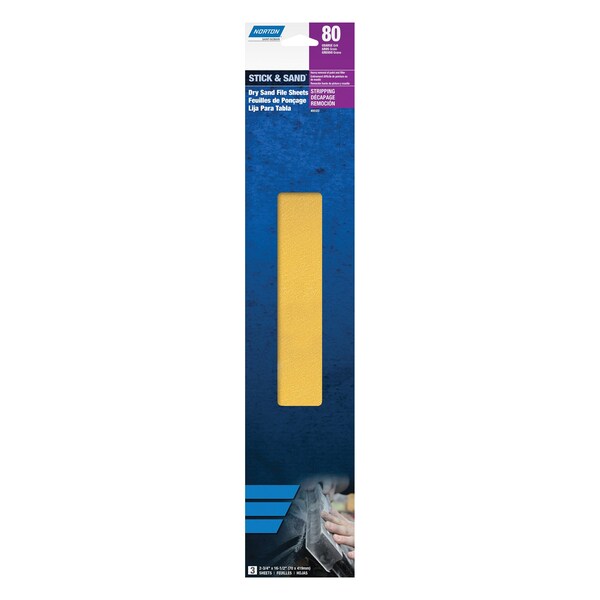 Norton Abrasives Stick & Sand Paper PSA File Strip H290 Aluminum Oxide P40 Grit, 3PK - 7660700323