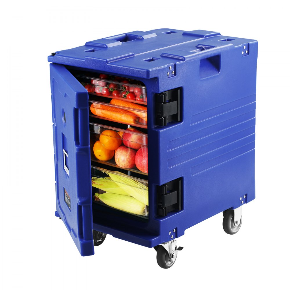VEVOR Insulated Food Pan Carrier, 82 Qt Hot Box for Catering, LLDPE Food Box Carrier w/One-Piece Buckle, Front Loading Food Warmer w/Handles, End Loader w/Wheels for Restaurant, Canteen, etc. Blue - SPBWXL90-C90L781AV0