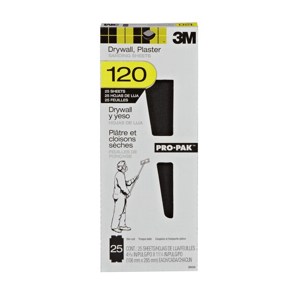 3M 3M Drywall Sanding Sheet, 4.1875 in x 11.25 in, 25 sht pk, 120C Grit, 10PK - 99430