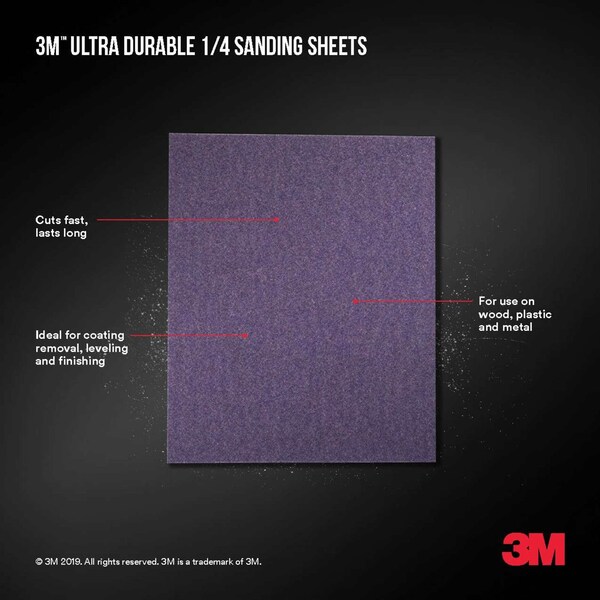 3M Ultra Durable Power Sanding 1/4 Sheet, 180 grit, 5 pk, 20PK - 1/4SHT5PK180