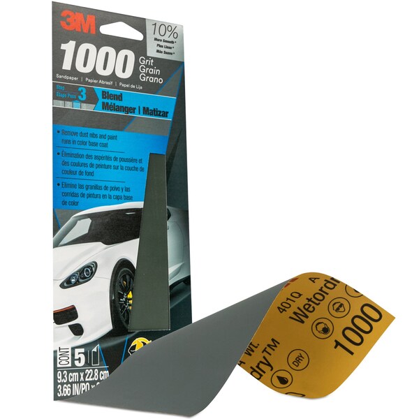3M Wetordry Sandpaper 03001, 3-2/3 in X 9 in, 1000 Grit, 5/Pack, 20PK - 3001