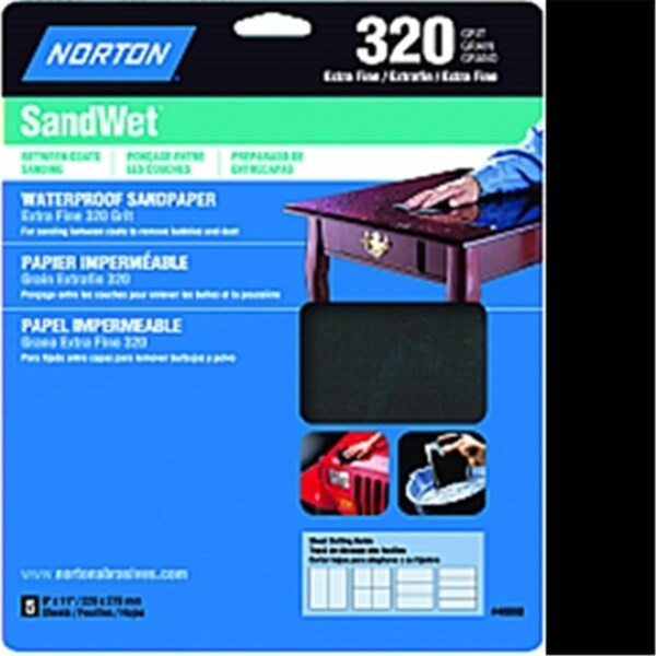 Norton Co 48080 9 x 11 in. 320a Extra Fine Wet Sanding Handy, 5PK - 20555