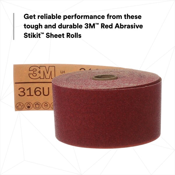 3M 3M Red Abrasive Sheet Roll, 01688, P80, 2-3/4 in x 25 yd, D weight, 6PK - 316U