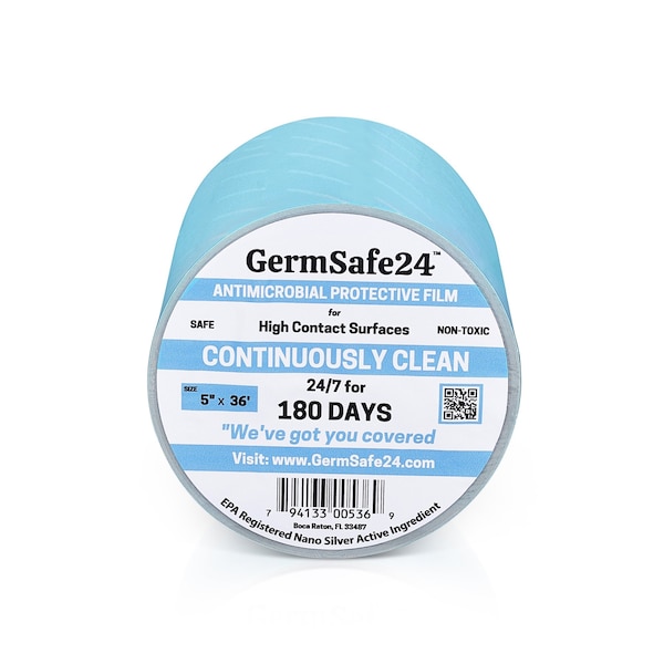Germsafe24 Película protectora antimicrobiana 5"x36'-Protege por 180 días - MBAF-5x36-180