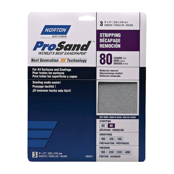 Norton Abrasives Norton ProSand 11 in. L X 9 in. W 80 Grit Aluminum Oxide Sandpaper 3 pk - 7660768163