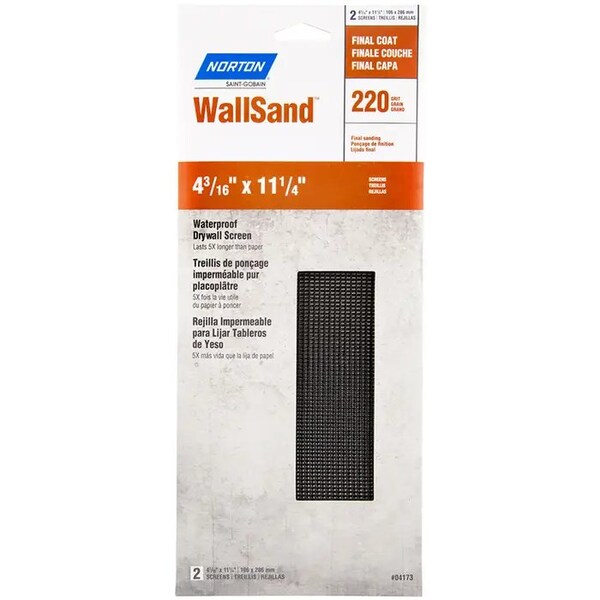Norton Co 4-3/16" x 11" WallSand Die-Cut Drywall Sanding Screen 220-Grit, PK 2 - 21766
