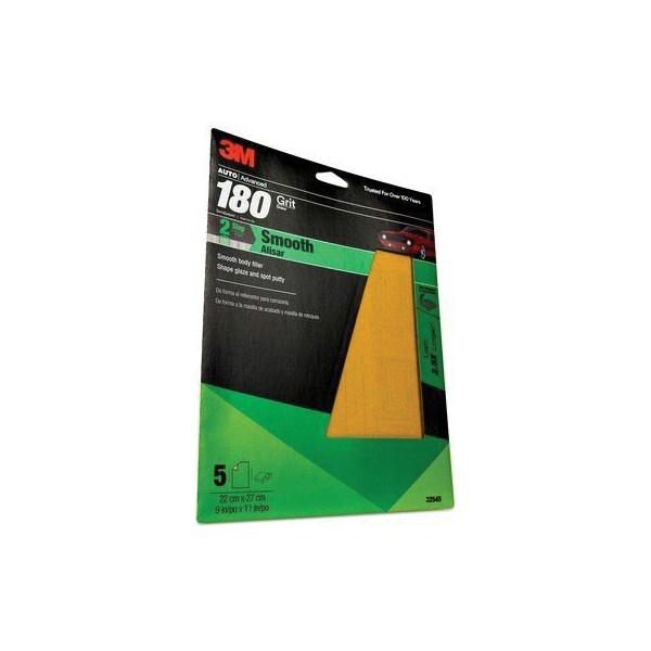 3M 3M Sandpaper, 32545, 180 Grit, 9 in x 11 in, 5PK - 7010328061