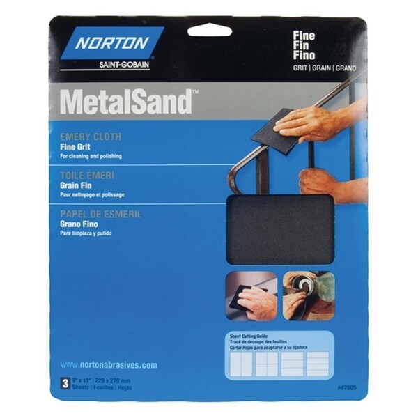 Norton Co MetalSand 076607 Sanding Sheet, 11 in L, 9 in W, Fine, Emery Abrasive, Cloth Backing - 47805