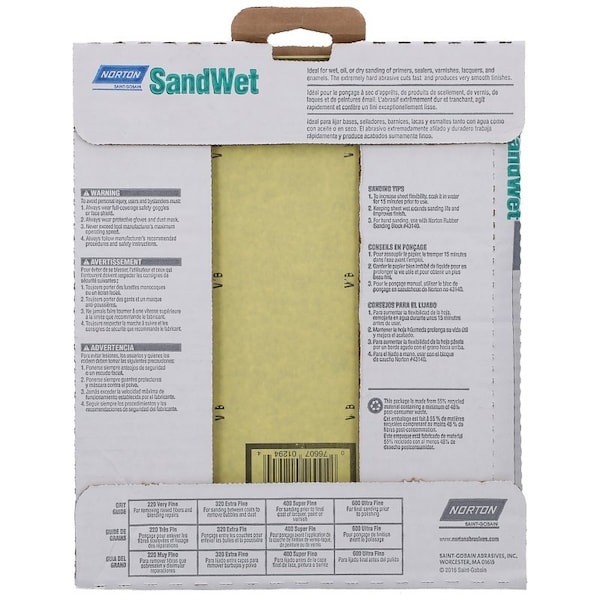 Norton Co 0 Sanding Sheet, 9 in L, 11 in W, 400A Grit, Super Fine, Aluminum Oxide Abrasive - 1224