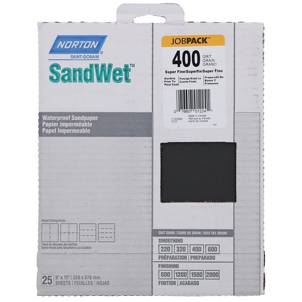 Norton Co 0 Sanding Sheet, 9 in L, 11 in W, 400A Grit, Super Fine, Aluminum Oxide Abrasive - 1224