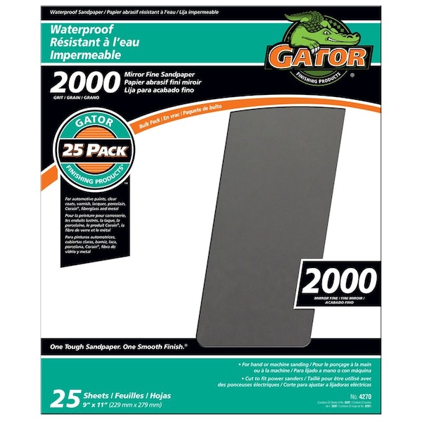 Gator Gator 11 in. L X 9 in. W 2000 Grit Silicon Carbide Waterproof Sandpaper 1 pk - 3297