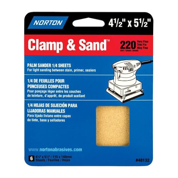 Norton Co Norton 1936665 Clamp & Sand 5.5 x 4.5 in. 220 Grit Very Fine Aluminum Oxide 0.25 Sheet Sandpaper - Pack of 6 - 1936665