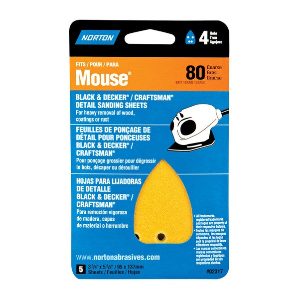 Norton Abrasives Norton 5-1/4 in. L X 3-3/4 in. W 80 Grit Aluminum Oxide Mouse Sandpaper 5 pk - 7660702317