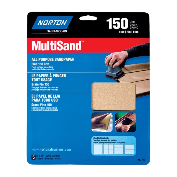 Norton Abrasives Norton MultiSand 11 in. L X 9 in. W 150 Grit Aluminum Oxide All Purpose Sandpaper 5 pk - 7660747720