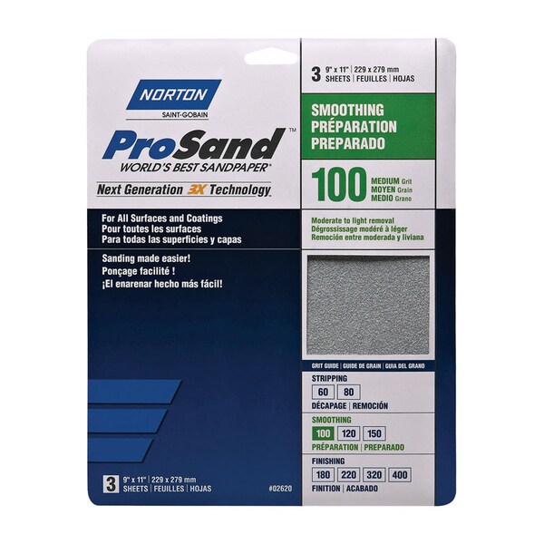 Norton Abrasives Norton ProSand 11 in. L X 9 in. W 100 Grit Aluminum Oxide Sandpaper 3 pk - 7660768162