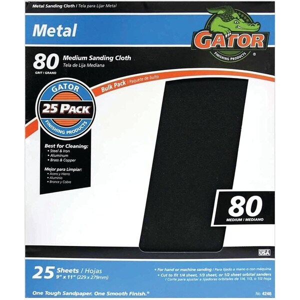 Gator 3291 Sanding Sheet, 11 in L, 9 in W, Medium, 80 Grit, Emery Abrasive, Cloth Backing - 4246