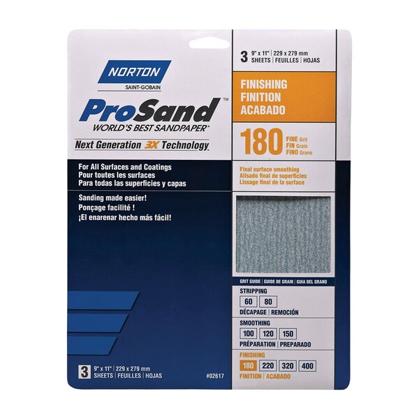 Norton Abrasives Norton ProSand 11 in. L X 9 in. W 180 Grit Aluminum Oxide Sandpaper 3 pk - 7660768159