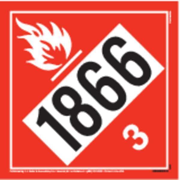 Jj Keller DOT Container Placard, Flammable Liquid UN1866, Vinyl, 10-3/4" W x 10-3/4" H - 3467