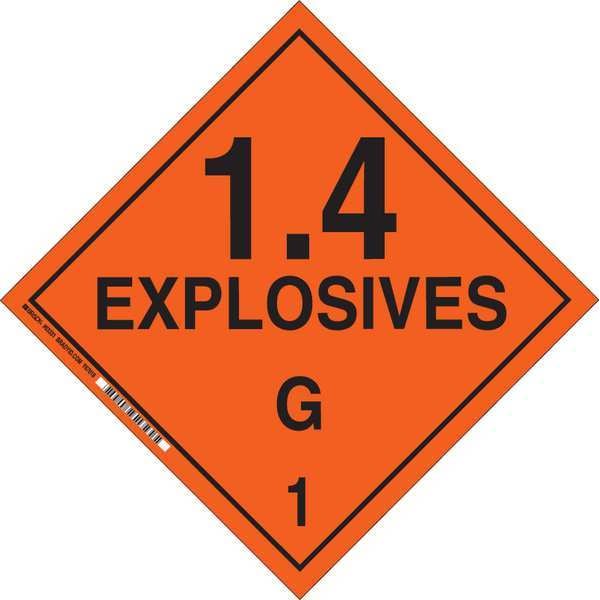 Brady DOT Container Placard, 1.4 Explosives G 1, B-946 Pressure Sensitive Vinyl, 10-3/4" W x 10-3/4" H - 63331