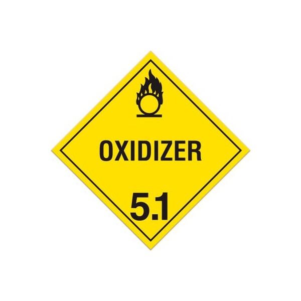 Top Tape And  Label. INCOM Class 5.1 Oxidizer Sub Adhesive Vinyl Placard - 100/Pkg - TA510PS