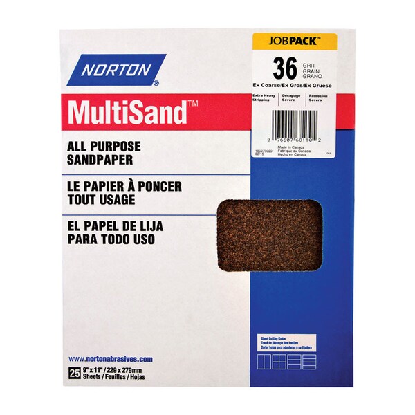 Norton Abrasives Norton MultiSand 11 in. L X 9 in. W 36 Grit Aluminum Oxide All Purpose Sandpaper 25 pk - 7660768110