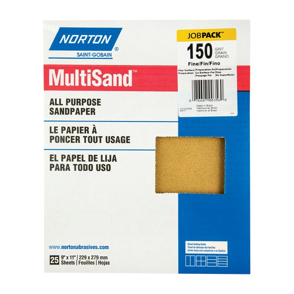 Norton Abrasives Norton MultiSand 11 in. L X 9 in. W 150 Grit Aluminum Oxide All Purpose Sandpaper 25 pk - 7660700356