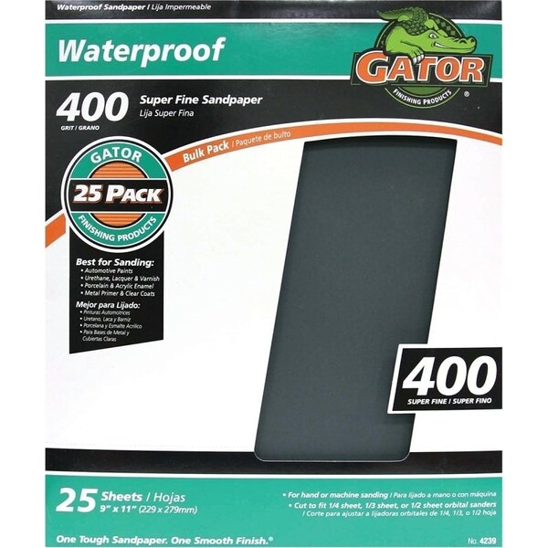 Gator 3281 Sanding Sheet, 11 in L, 9 in W, 400 Grit, Silicone Carbide Abrasive - 4239