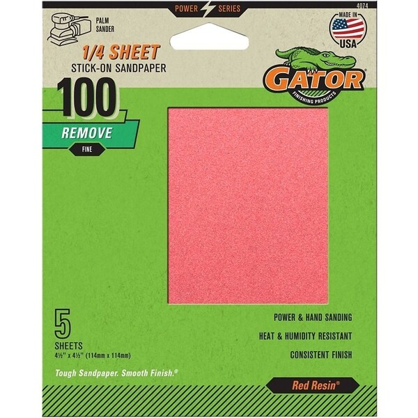 Gator Sanding Sheet, 4-1/2 in L, 4-1/2 in W, Medium, 100 Grit, Aluminum Oxide Abrasive - 4074