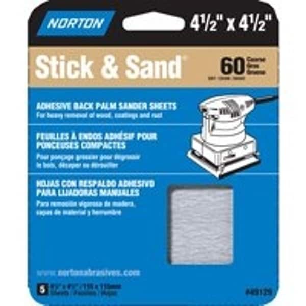 Norton Co 076607 Sanding Sheet, 412 in L, 412 in W, Coarse, 60 Grit - 49129