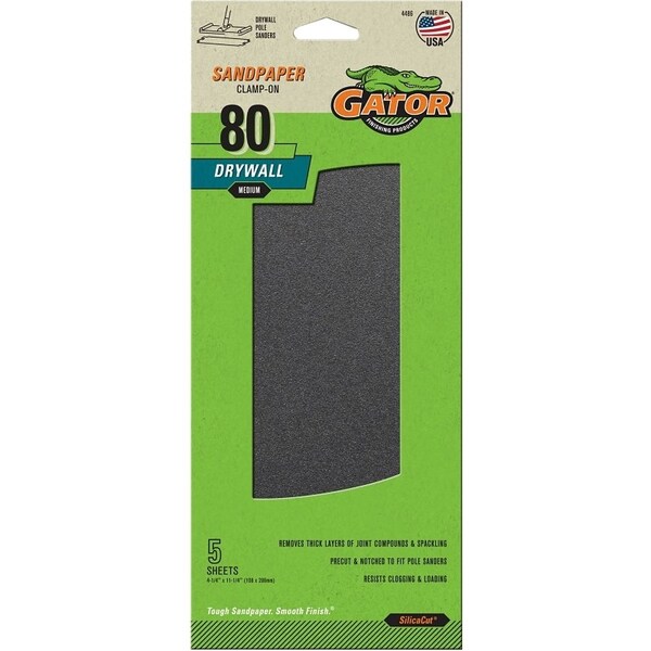 Gator Sandpaper, 11-1/4 in L, 4-1/4 in W, 80 Grit, Medium, Silicone Carbide Abrasive - 4486