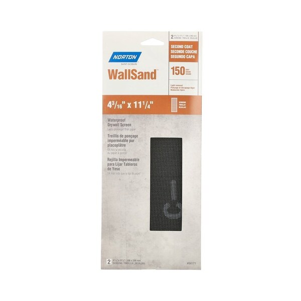 Norton Co 076607 Drywall Sanding Screen, 1114 in L, 4316 in W, 150 Grit, Medium, Paper Abrasive, 2Sheet - 68320
