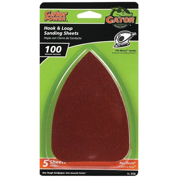 Gator Sanding Sheet, 3-1/2 in W, 5 in L, 100 Grit, Medium, Aluminum Oxide Abrasive, Paper Backing - 3732