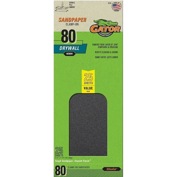 Gator 3310 Sanding Sheet, 11 in L, 4-3/8 in W, 80 Grit, Coarse, Silicone Carbide Abrasive - 4263