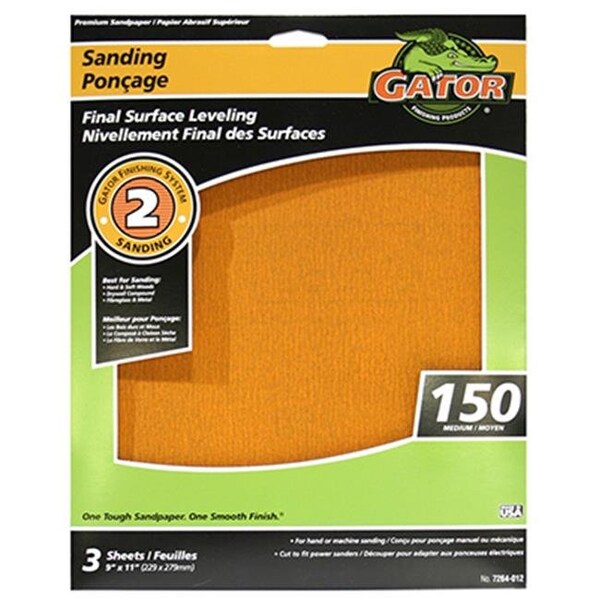 Gator Finishing Ali Industries 7264 9 x 11 in. Sandpaper Sheet; 150 Grid - 3 Pack - 187569