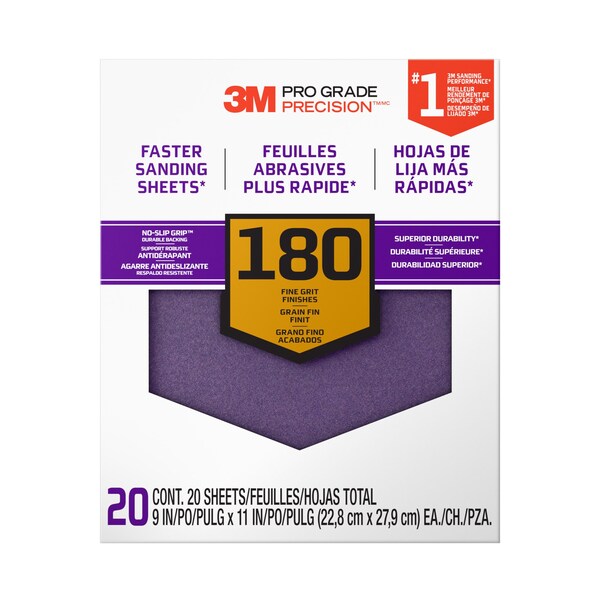3M 3M Faster Sanding Sheets w/ NO-SLIP GRIP Backing, 9 x 11, 180 Gr, 5PK - SHCP180-PGP20T