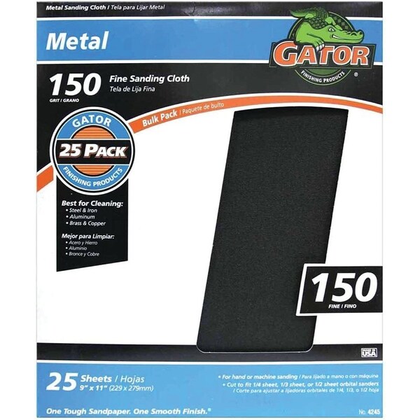 Gator 3290 Sanding Sheet, 11 in L, 9 in W, Fine, 150 Grit, Emery Abrasive, Cloth Backing - 4245