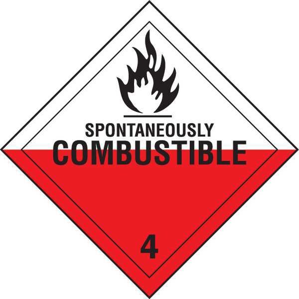 Brady DOT Container Placard, Spontaneously Combustible, B-120 Premium Fiberglass, 10-3/4" W x 10-3/4" H - 63426