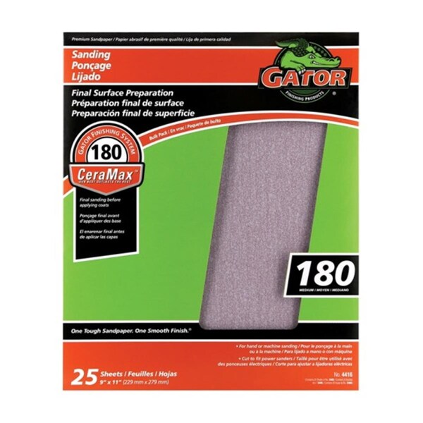 Gator Grit 3406 180 Grit Aluminum Oxide Sandpaper, 25PK - 1609361