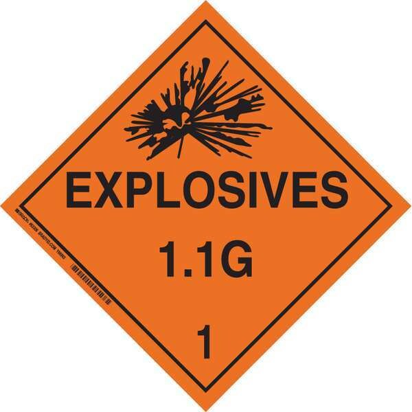 Brady DOT Container Placard, Explosives 1.1G 1, B-946 Pressure Sensitive Vinyl, 10-3/4" W x 10-3/4" H - 63306
