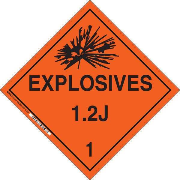 Brady DOT Container Placard, Explosives 1.2J 1, B-946 Pressure Sensitive Vinyl, 10-3/4" W x 10-3/4" H - 63316
