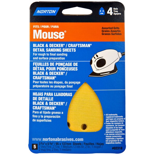 Norton Co Norton MultiSand 5-3/8 in. L X 3-3/4 in. W Aluminum Oxide Mouse Sandpaper 5 pk - 07660702318