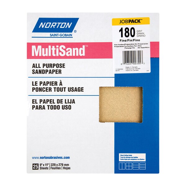 Norton Abrasives Norton MultiSand 11 in. L X 9 in. W 180 Grit Aluminum Oxide All Purpose Sandpaper 25 pk - 7660700355