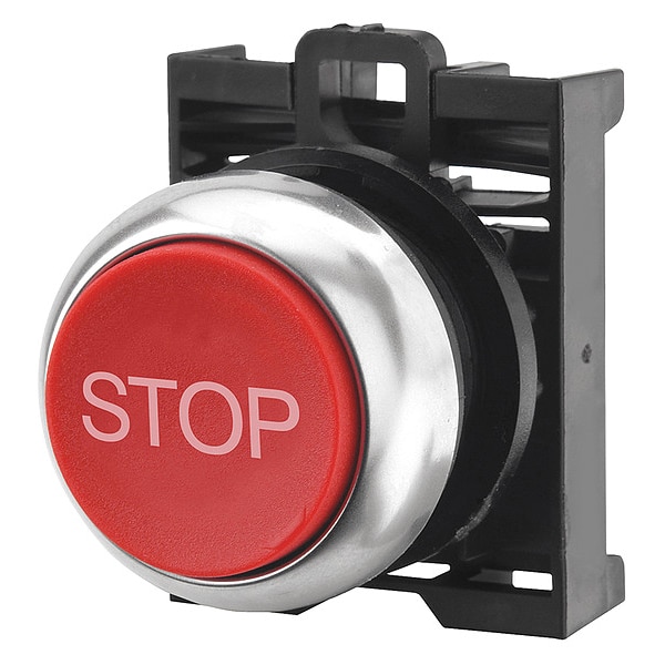 Bouton-poussoir Eaton 22mm Plat Rouge Avec Symbole STOP - Réf. 218194 / M22-XD-R-GB0