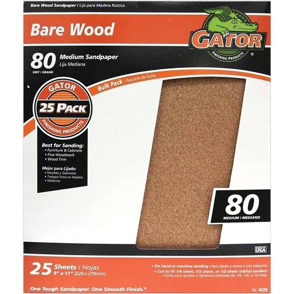 Gator 3277 Sanding Sheet, 11 in L, 9 in W, 80 Grit, Garnet Abrasive - 4228