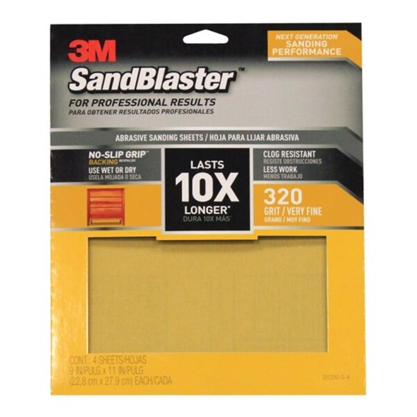 Pinpoint 20320-G-4 SandBlaster Sandpaper with No Slip Grip Backing  320 Grit  11 x 9 in. - PI153807